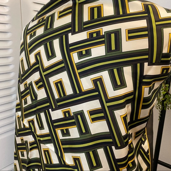 Ann Taylor LOFT|OS|Brown Green Gold Ivory Geometric Pattern Silk Scarf - Picture 5 of 5